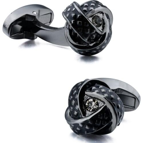 Factory Retail Gun Metal Flower Knot Cufflinks with Crystal Men Shirt Twist Cuff Links for Business