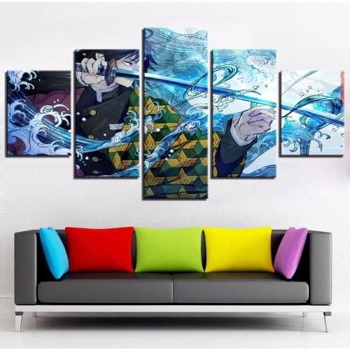 Art Wall Decor Painting 5 Panels HD Picture Japan Anime Boy Picture Tomioka Giyuu Demon Slayer Poster Animation