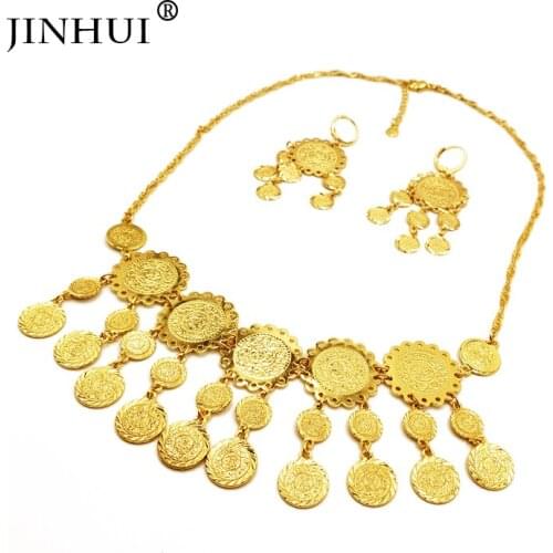 Jin Hui African Fashion gold color Coin jewelry sets women Anniversary gifts wedding Necklace Earrings sets 50cm Pendant Gift