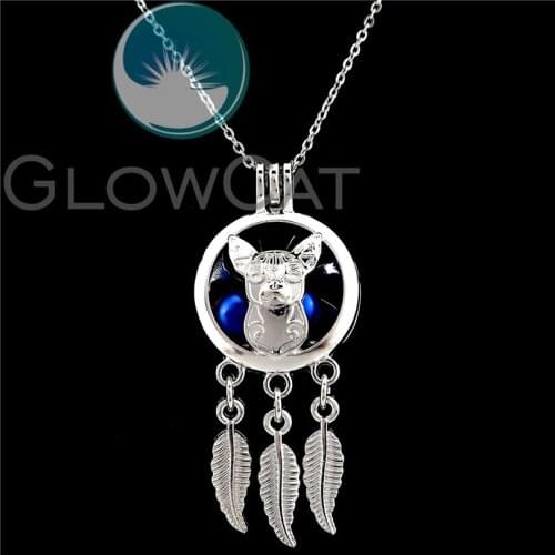 K792 Dream Catcher Puppy Dog Beads Cage Essential Oil Diffuser Aroma Stone Pearl Cage Locket Necklace Girl Friend Gift