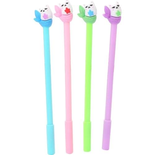 4pc Kawaii Fish Tail Cat Gel Pen Black Ink Signing Pen Promotional Stationery High Quality Bullet Journal Office School Supplies