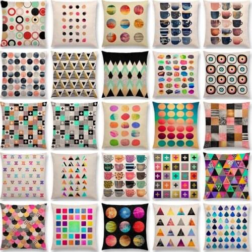 Linen Abstract Colourful Geometric Pattern Sweet Watercolor Square Triangles Gorgeous Cushion Cover Throw Pillow Case 45x45cm