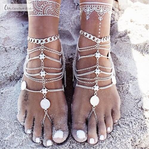 Multi-storey Tassels Coin Pendant Chain Ankle On Leg Foot Jewelry Boho Charm Anklets for Women Accessories LKJL1001