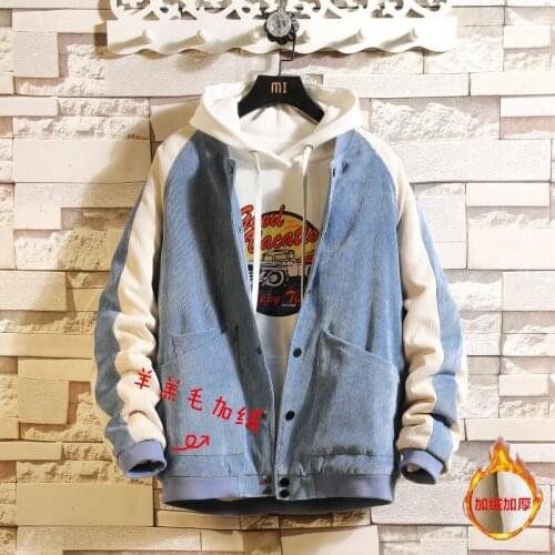 2018 Jacket Men Winter Thicken Warm Lamb Wool Fleece Jacket Hip Hop Corduroy Coat Male BF Retro Multi-pocket Loose Jackets