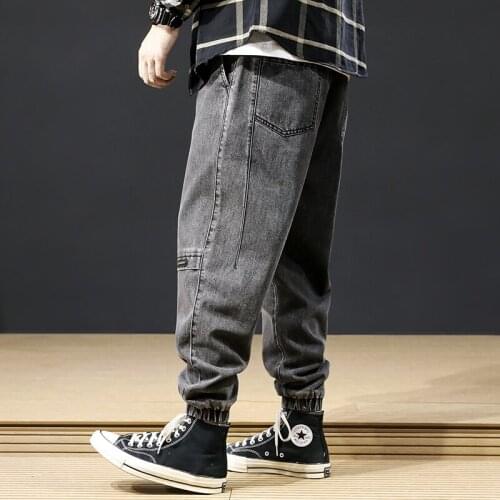 2021 New Vintage Fashion Men Jeans Retro Gray Spliced Designer Cargo Pants Streetwear Hip Hop Jeans Men Joggers Harem Trousers