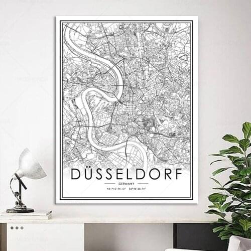 World City Map DUSSELDORF Wall Art Black And White Posters Prints Canvas Painting Picture For Living Room Decor framed