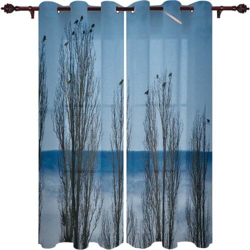 Dead Tree Bird Night Living Room Kitchen Bathroom Curtains For Childrens Bedroom Window Decoration Hanging Cloth Curtains