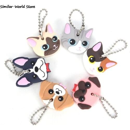 New Lovely Silicone Key Ring Cap Case Shell Cat Hamster Pug Dog Head Cover Animals Shape Lovely Jewelry Gift Keychain