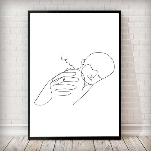 Newborn Child Art Line Drawing Posters Abstract Minimalist Wall Art Canvas Mom And Dad Print Painting Nursery Decorative Pictur
