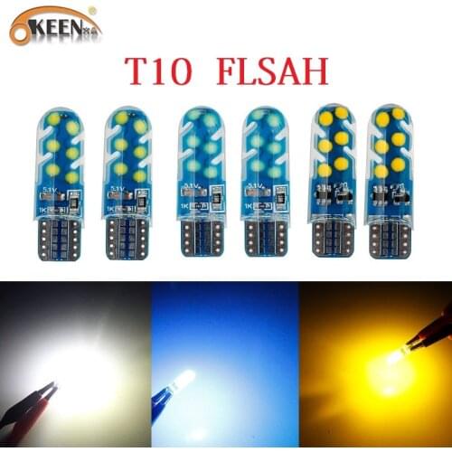 OKEEN 2pcs Car LED T10 Strobe Light White Clearance Lights Red Strobe Light Yellow Turn Signal Light W5W 12SMDs LED Flash Light