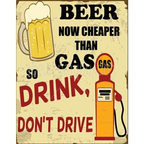 BEER CHEAPER THAN GAS LARGE METAL TIN SIGN POSTER WALL PLAQUE