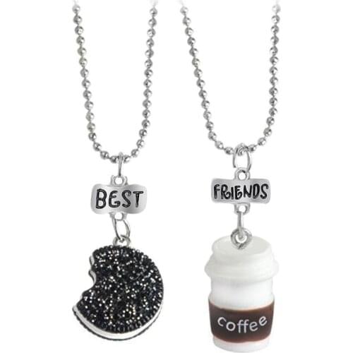 Popular Children Jewelry Pendant Necklace 3D Coffee Cup Oreo Biscuit BEST FRIENDS Letter Advanced Beads Chain Wholesale NT7606