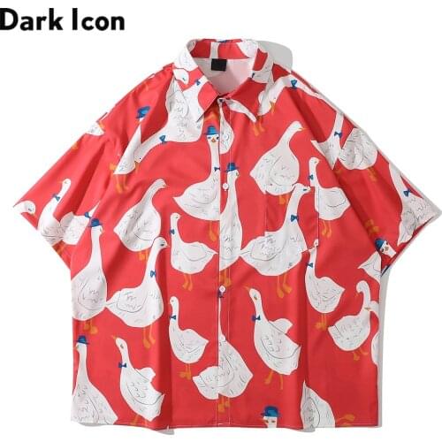 Dark Icon Full Prined Oversized Mens Shirt Short Sleeve Summer Streetwear Shirts for Men