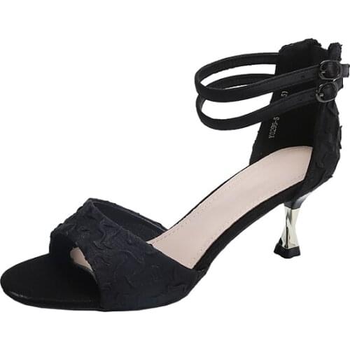 Womens Summer Sandals Open Toe Cloth Top High Heel Sandals Comfortable Soft Ankle Lace Up Trendy Womens Shoes Black Beige