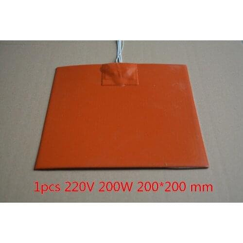 1PCS Silicone heating pad heater 220V 200W 200mmx200mm for 3d printer heat bed