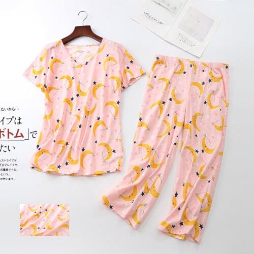 Short sleeve cropped trousers pajamas sets women summer Plus size 5XL 130kg Korea 2 piece pyjamas women sleepwear