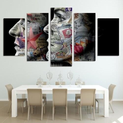 Modern Canvas Art Painting Frame HD Print Wall Art 5 Panel Picture Abstract Words Information Girls Face gun Poster Home Decor