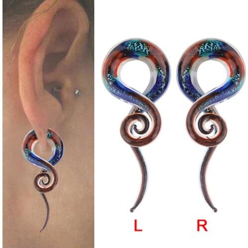 Pair Glass Ear Spiral Taper Ear Weight Hanger Glass Twist Earring Gauges Stretching Expander Piercing Body Jewelry 5mm-12mm