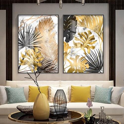 Light Luxury Simple Gold Leaf Art Picture Core Nordic Green Plant Canvas Paintings Printed Poster Home Decor