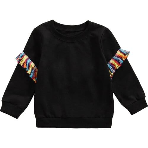 2-7Years Toddler Girl Color Block Sweatshirt Girls Casual Long Sleeve Round Neck Tassel Pullover