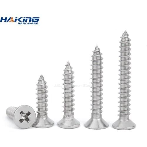 Stainless Steel Countersunk Flat Head Phillips Screws M1.4 M1.7 M2 M2.6 M3 M3.5 M4 M5 M6 Cross Self Tapping Screw for Wood Wall