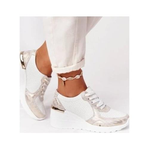 Spring Fall Womens Wedge Sneakers Casual Platform Comfortable Sneakers Lace-up Womens Vulcanized Silicon Shoes