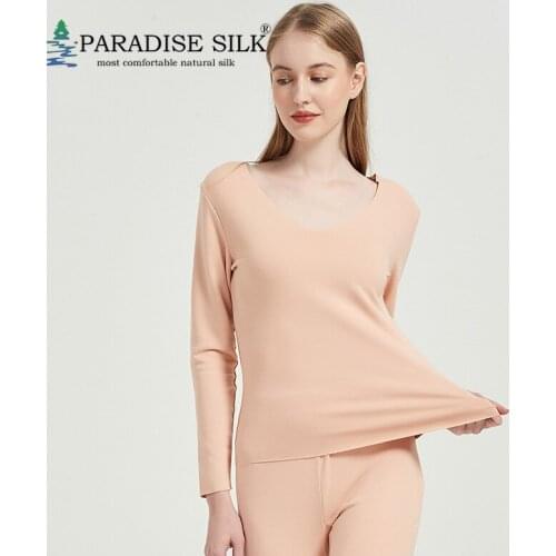 Womens Thermal Long Johns Set With Mulberry Silk Fabric Sueding Base Layer Top and Bottom 2Pcs Set Size M L XL XXL
