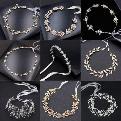 1pc Lady Leaf Flower crystal Hair Band Vintage Gold Romantic Olive Branch Leaves Flower Hair Accessories for Women Girl