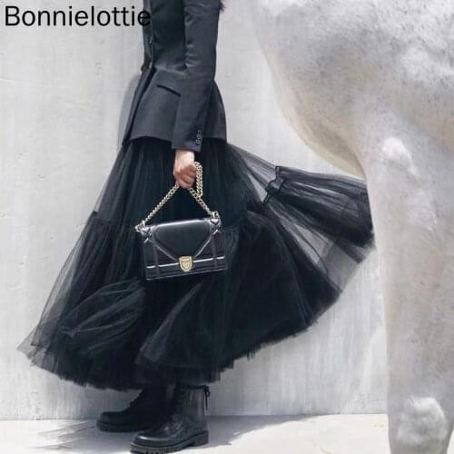 2021 Autumn Women Mesh Ball Gown High Waist Long Dress Cake Dress Korena Party Wear Skirt High Street Queen