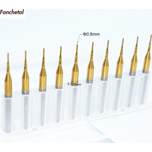 0.8mm-10 CNC computer machine solid carbide PCB End Mill,TiN coated Printed Circuit Board cutter,Corn milling cutter
