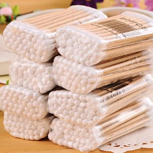 1Bag Double Head Cotton Swab Wood Tools Dressing Baby Care Cleaning Makeup Remover Tip Outdoor Emergency Medical Wound Care