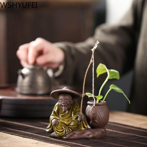 1PCS Ceramic Tea pet decoration Boutique Tea table tea Figurine Ornaments flower pot Purple Ceramic Crafts Tea Accessories