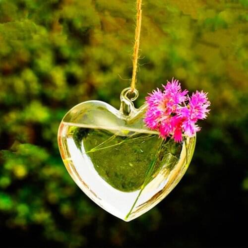 Free Shipping 8pcs/pack 13*14cm Big size Heart Shaped Glass Terrarium Home Wedding Decorative Beautiful Car Hanging Vase