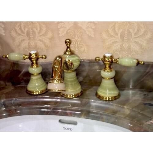 Gold clour 8 inch widespread 3 pieces bathroom Lavatory Sink faucet Mixer tap Free ship stone faucet