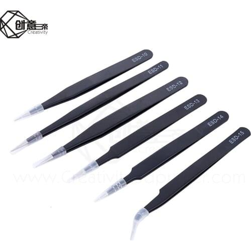 6 PCS Anti-static ESD Stainless Steel Tweezers Maintenance Tools Industrial Precision Curved Straight Tweezers Repair Tools