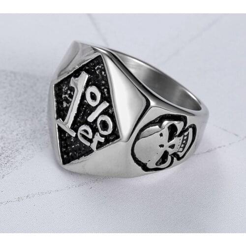 Free Shipping Punk Cool 316L Stainless Steel SilverWhite Black Biker 1% er Skull Ring Mens Motorcycle Biker Band Party Ring