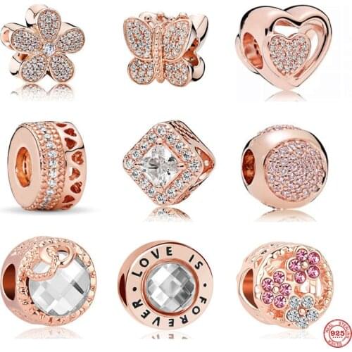New rose gold lover is forever butterfly round diy Bead fit original Pandora charms silver 925 Bracelet for girl fashion jewelry