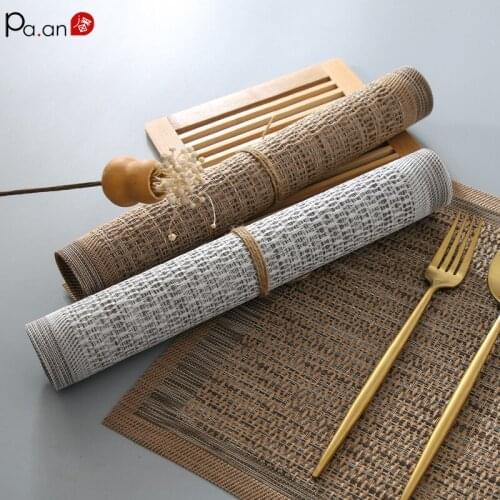Household Antique Woven PVC Placemat 45*30cm Heat-resistant Oil-proof Stain-proof Dining Tableware Mat Western Plate Bowl Mat