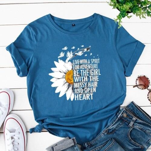 Sunflower Butterfly Colored T-shirt Funny Women Fashion Quote 100% Cotton Graphic Unisex Tee Top Tshirts