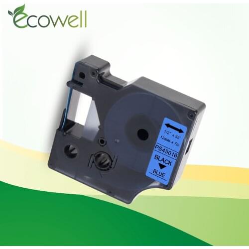 Ecowell 45016 12mm laminated label tape Black on Blue compatible for Dymo Label Manager 160 280 Label printer for D1 45016