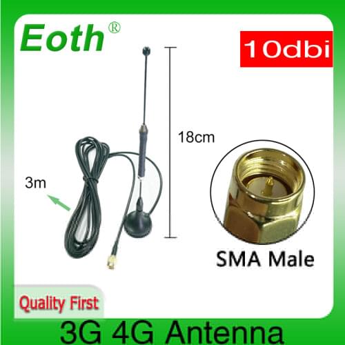 Eoth 3G 4G LTE Antenna 10dbi SMA Male Connector Aerial 698-960/1700-2700Mhz with magnetic base 3M Clear Sucker Antena Antenne