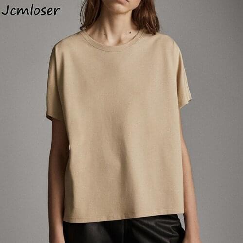 2021New 100% Cotton Women T Shirt Harajuku Basic Loose Short Sleeve Tees England Style Soft Female Solid O-Neck Tops Jumper