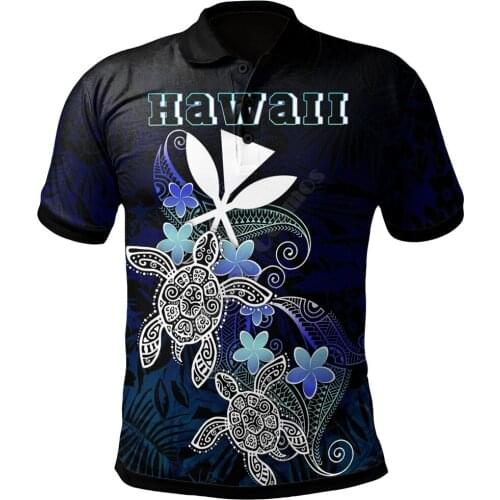 Hawaii Polynesian Polo Shirt Blue Turtle Couple 3D Printed Polo Shirt Men Women Short Sleeve Summer T-shirt