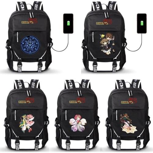 Card Captor Sakura Anime USB Port Backpack Boy Girls Men Women Bag Travel School Bag Teenager Laptop Book Bag Mochila