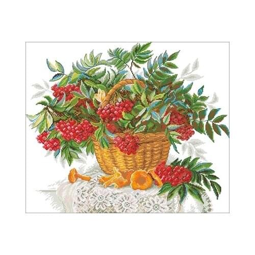 A basket of red berries Needlework,For Embroidery,DIY 14CT Unprinted Arts Cross stitch kits Set Cross-Stitching Home Decor