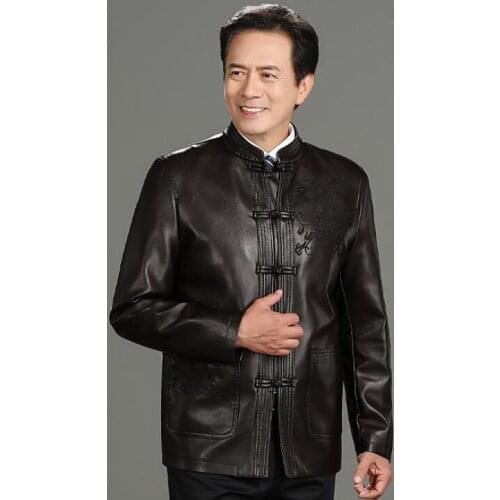 Tang suit mens leather jacket motorcycle coat men jackets clothes jaqueta de couro fashion National costume Chinese classical
