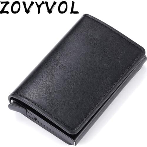 ZOVYVOL Business ID Credit Card Holder Men and Women Metal RFID Vintage Aluminium Box PU Leather Card Wallet Carbon Black Denim