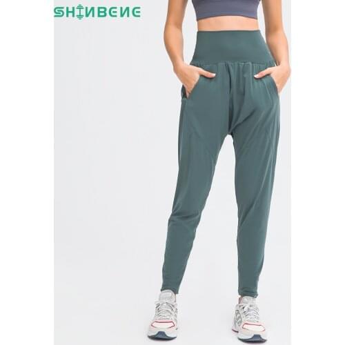 SHINBENE Tummy Control Lightweight Sport Fitness Yoga Pants Women Leisure Stretch Jogger Running Workout Legging Pocket Pants