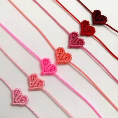 Summer Bohemia Handiwork Knitting Peach Hollow Heart-Shaped Lucky Red Rope Bracelet Women Bestie Charm Couple Lovers Gift