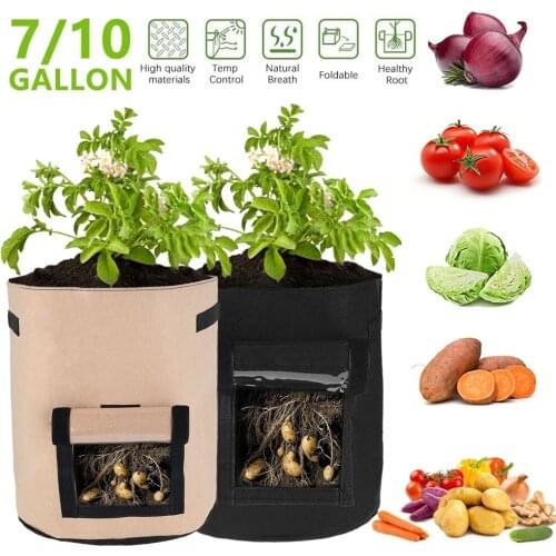7/10 Gal Plant Grow Bags Home Garden Potato Pot Planters Vegetable Planting Bags Woven Fabric Greenhouse Vertical Growing Bags